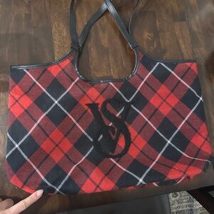 Victoria's Secret Red and Black Plaid Tote Bag